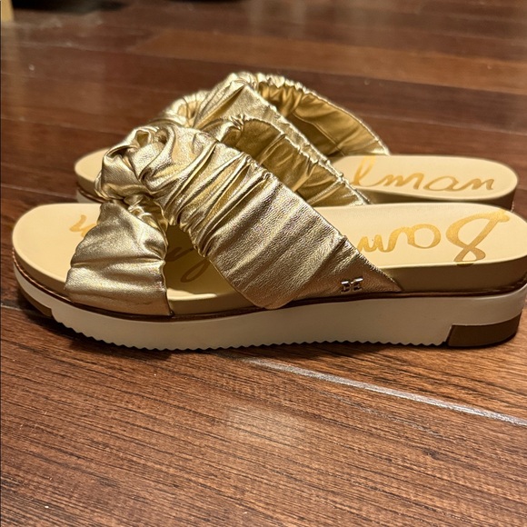 Sam Edelman Metallic Gold Ruched Slide Sandals - Picture 6 of 8